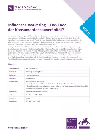 Unterrichtsbaustein: Influencer-Marketing – Das Ende der Konsumentensouveränität?