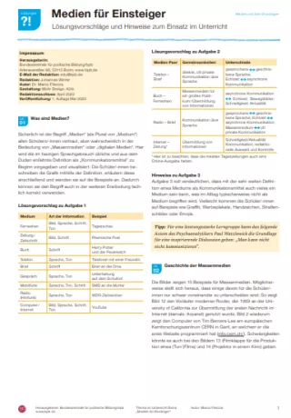 Unterrichtsbaustein: Medien für Einsteiger | Lehrerhandreichung