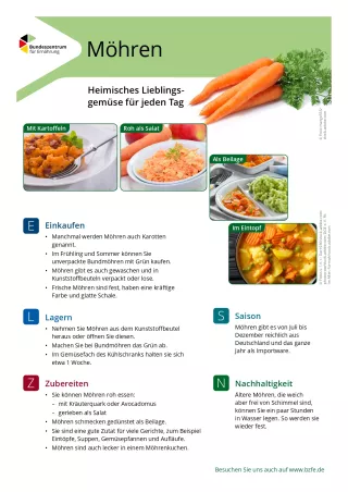 Text: Lebensmittel-Infoblatt: Möhren