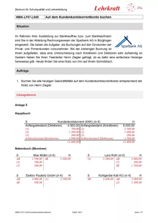 Unterrichtsbaustein: Auf dem Kundenkontokorrentkonto buchen (Version Lehrkraft; PDF)