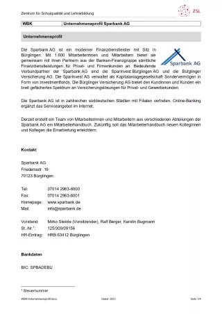 Unterrichtsbaustein: Unternehmensprofil Sparbank AG (DOCX)