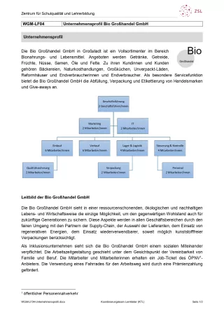 Unterrichtsbaustein: Werteströme erfassen und dokumentieren: Unternehmensprofil (PDF)