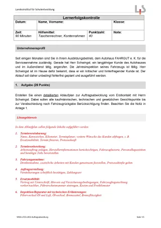 Lernkontrolle: Lernerfolgskontrolle Auftragsabwicklung (Version Lehrkraft; PDF)
