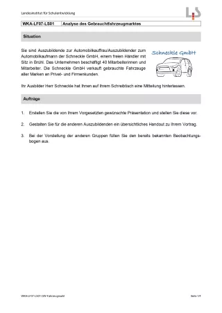 Unterrichtsbaustein: Analyse des Gebrauchtfahrzeugmarktes (Version SchülerIn; PDF)