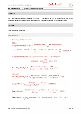 Unterrichtsbaustein: Lagerkennzahlen berechnen (Version Lehrkraft; PDF)