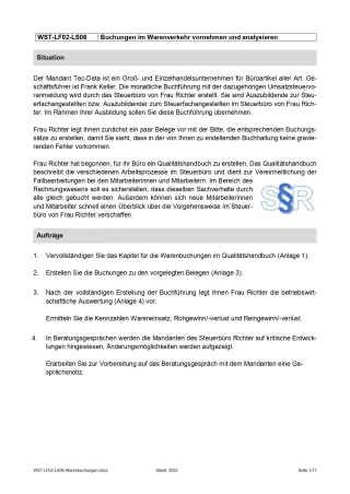 Unterrichtsbaustein: Buchungen im Warenverkehr vornehmen und analysieren (Version SchülerIn; PDF)