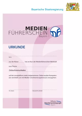 Text: Medienführerschein - Eingabemaske für Urkunde (mebis-Kurs)
