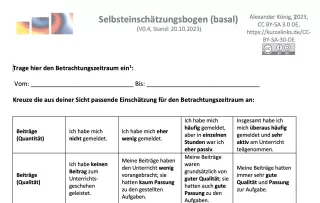 Arbeitsblatt: Selbsteinschätzungsbogen