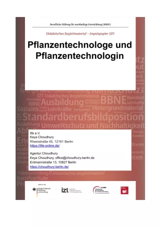 Unterrichtsbaustein: BBNE für Pflanzentechnolog/innen - Impulspapier
