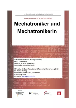 Unterrichtsbaustein: BBNE für Mechatroniker/innen - Hintergrundmaterial