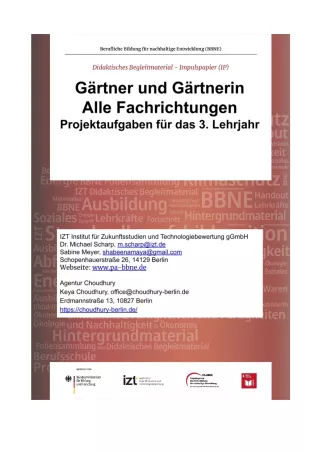 Unterrichtsbaustein: BBNE für Gärtner/innen - Lehrjahr 3 Projektaufgaben - Impulspapier