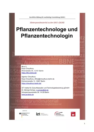 Unterrichtsbaustein: BBNE für Pflanzentechnolog/innen - Hintergrundmaterial