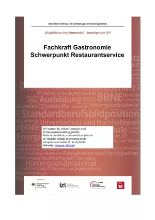 Unterrichtsbaustein: BBNE für Fachkräfte für Gastronomie - Restaurantservice - Impulspapier