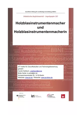 Unterrichtsbaustein: BBNE für Holzblasinstrumentenbauer/innen - Impulspapier