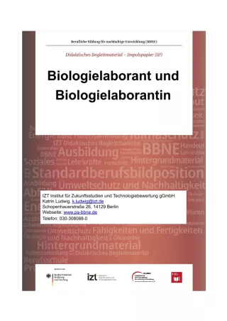 Unterrichtsbaustein: BBNE für Biologielaborant/innen - Impulspapier