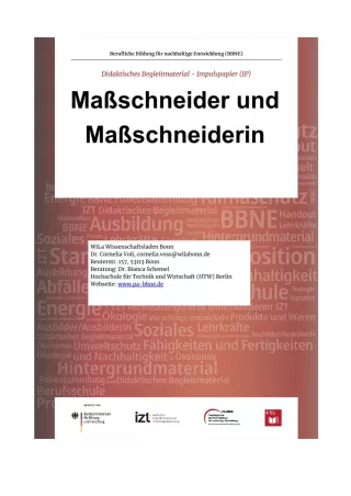 Unterrichtsbaustein: BBNE für Maßschneider/innen - Impulspapier