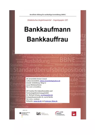 Unterrichtsbaustein: BBNE für Bankkaufleute - Impulspapier