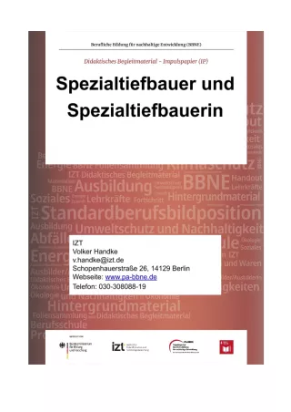 Unterrichtsbaustein: BBNE für Spezialtiefbauer/innen - Impulspapier