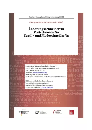 Unterrichtsbaustein: BBNE für Schneider/innen - Hintergrundmaterial