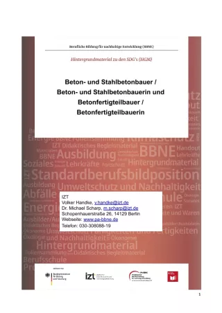 Unterrichtsbaustein: BBNE für Beton- und Stahlbetonbauer/innen und Betonfertigteilbauer/innen - Hintergrundmaterial