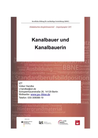 Unterrichtsbaustein: BBNE für Kanalbauer/innen - Impulspapier
