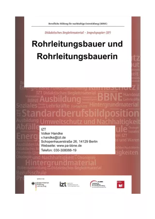 Unterrichtsbaustein: BBNE für Rohrleitungsbauer/innen - Impulspapier