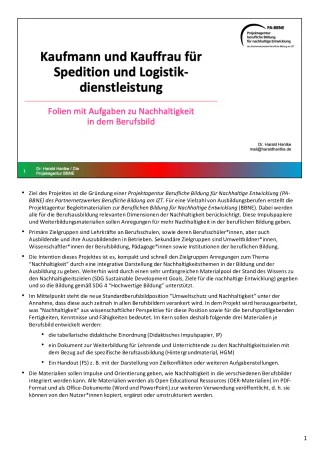 Unterrichtsbaustein: BBNE für Kaufleute für Spedition und Logistikdienstleistung - Handreichung