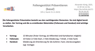 Arbeitsblatt: Kriterien für einen foliengestützten Vortrag (Handout - Schüler:innen)