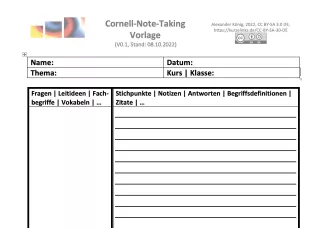 Arbeitsblatt: Methodik – Cornell-Notes