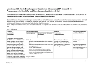 Unterrichtsplanung: Bankkaufmann/frau: Didaktischer Jahresplan Lernfeld 13