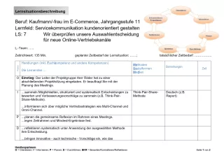 Unterrichtsbaustein: Lernsituationsbeschreibung: "Auswahlentscheidung für neue Online-Vertriebskanäle" (LF 9)