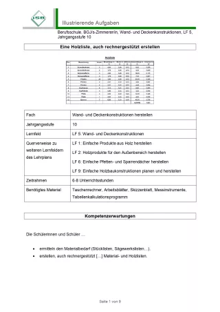 Unterrichtsbaustein: Eine Holzliste, auch rechnergestützt, erstellen (PDF)