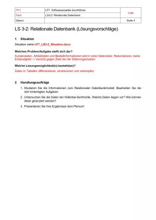 Arbeitsblatt: Planung und Entwurf einer relationalen Datenbank (Lösung)