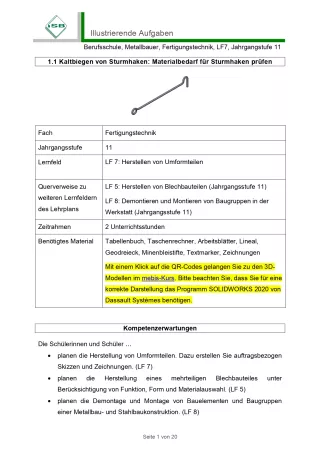 Unterrichtsbaustein: Kaltbiegen von Sturmhaken: Materialbedarf für Sturmhaken prüfen (PDF)