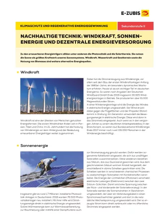 Arbeitsblatt: Klimaschutz und regenerative Energiegewinnung | Arbeitsblatt 3: Nachhaltige Technik