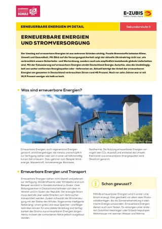 Arbeitsblatt: Erneuerbare Energien im Detail | Arbeitsblatt 1: Erneuerbare Energien und Stromversorgung