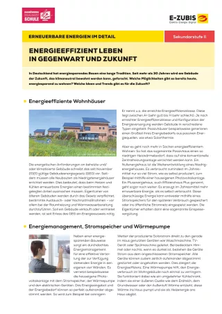Arbeitsblatt: Erneuerbare Energien im Detail | Arbeitsblatt 4: Energieeffizient leben in Gegenwart und Zukunft