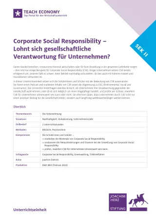 Unterrichtsbaustein: Corporate Social Responsibility – Lohnt sich gesellschaftliche Verantwortung für Unternehmen?