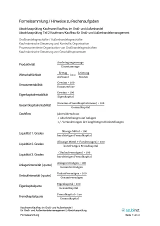 Unterrichtsbaustein: Kaufmann/ Kauffrau für Groß- und Außenhandelsmanagement: Abschlussprüfung (Formelsammlung)