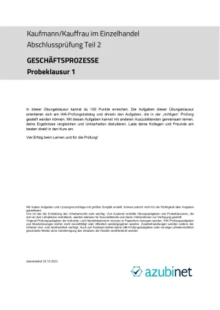 Test: Kaufmann/ Kauffrau im Einzelhandel: Abschlussprüfung: Geschäftsprozesse (Probeklausur)