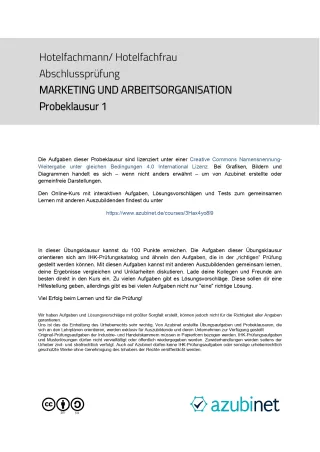 Test: Hotelfachmann/ Hotelfachfrau: Abschlussprüfung: Marketing und Arbeitsorganisation (Probeklausur)