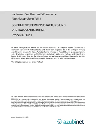 Test: Kaufmann/ Kauffrau im E-Commerce: Abschlussprüfung: Sortimentsbewirtschaftung und Vertragsanbahnung (Lösung)