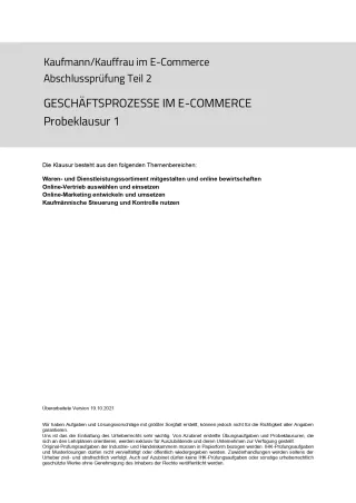 Test: Kaufmann/ Kauffrau im E-Commerce: Abschlussprüfung: Geschäftsprozesse im E-Commerce (Probeklausur)