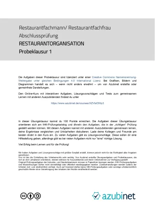 Test: Restaurantfachmann/ -fachfrau: Abschlussprüfung: Restaurantorganisation (Probeklausur)