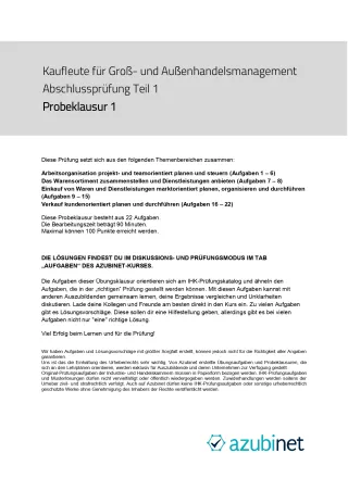 Test: Kaufmann/ Kauffrau für Groß- und Außenhandelsmanagement: Abschlussprüfung (Probeklausur)
