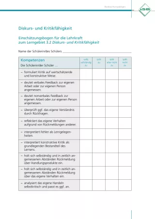Sonstiges: Beobachtungsbogen Diskurs- und Kritikfähigkeit (PDF)