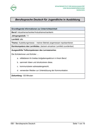 Unterrichtsplanung: Ausbildungsmesse – meinen Betrieb angemessen repräsentieren (PDF)