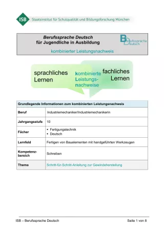Lernkontrolle: Anleitung zur Gewindeherstellung (kombinierter Leistungsnachweis, PDF)
