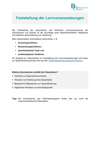 Sonstiges: Feststellung der Lernvoraussetzungen (PDF)
