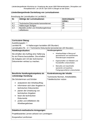 Unterrichtsplanung: Feinoptiker/in Lernfeld 4 Lernsituationen